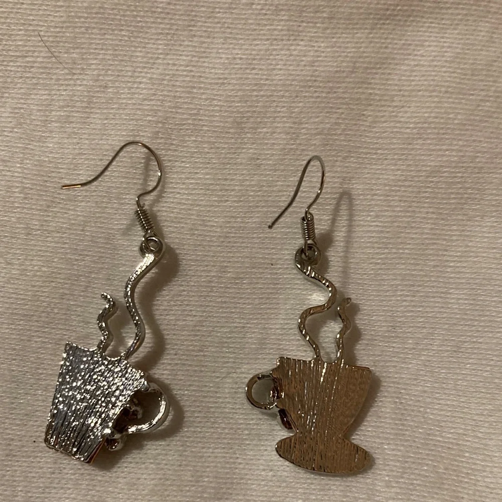 Silver and Gold Coffee Cup Earrings - Picture 2 of 2